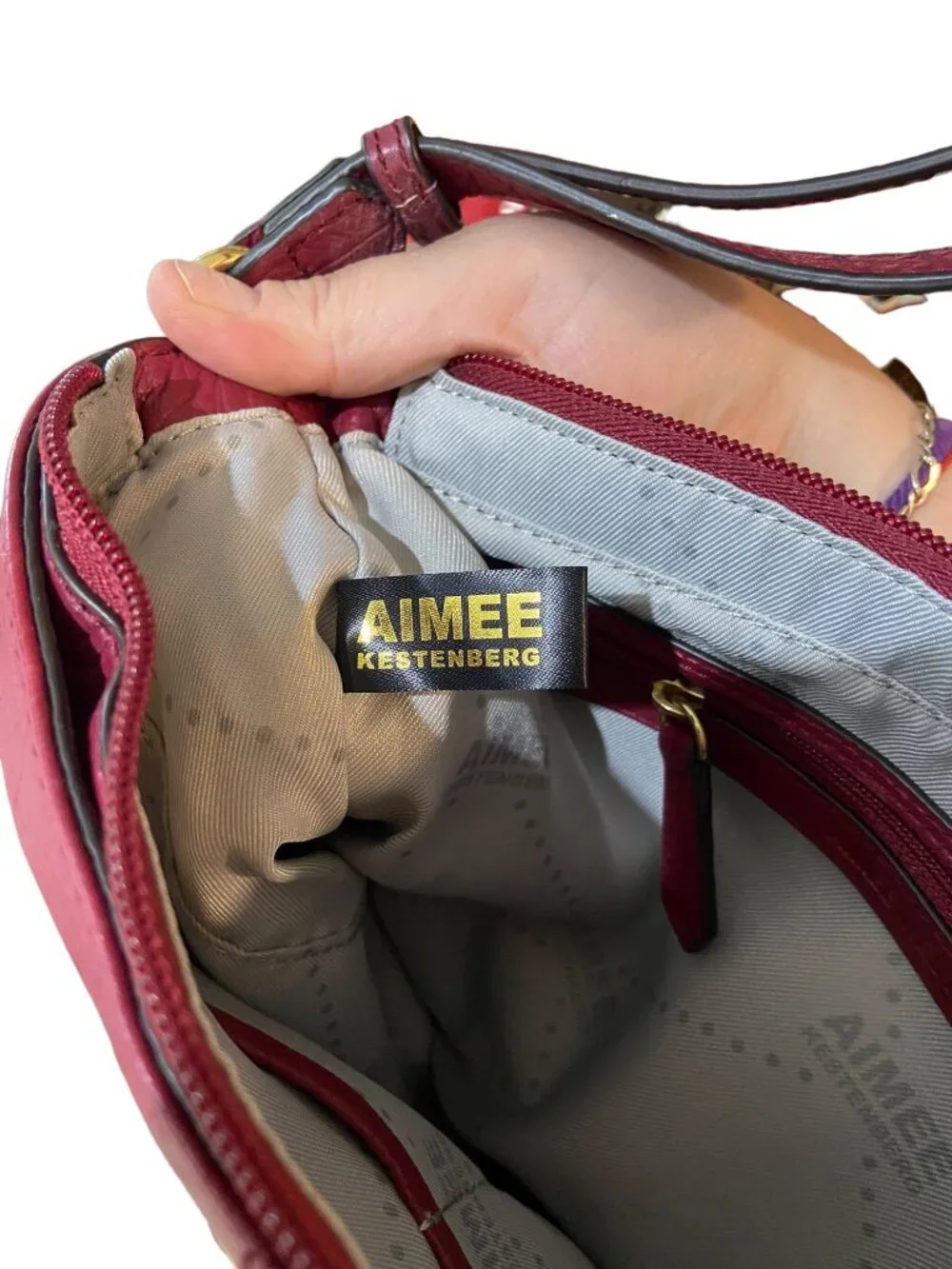 Aimee Kestenberg Genuine Leather Shoulder Bag Red One Size Preppy Classic Cute